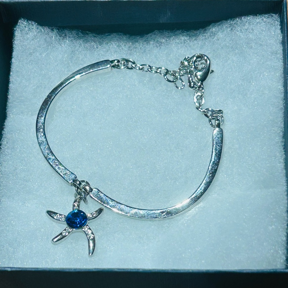 Silver and Blue Starfish Sapphire September Birthstone Charm Bracelet